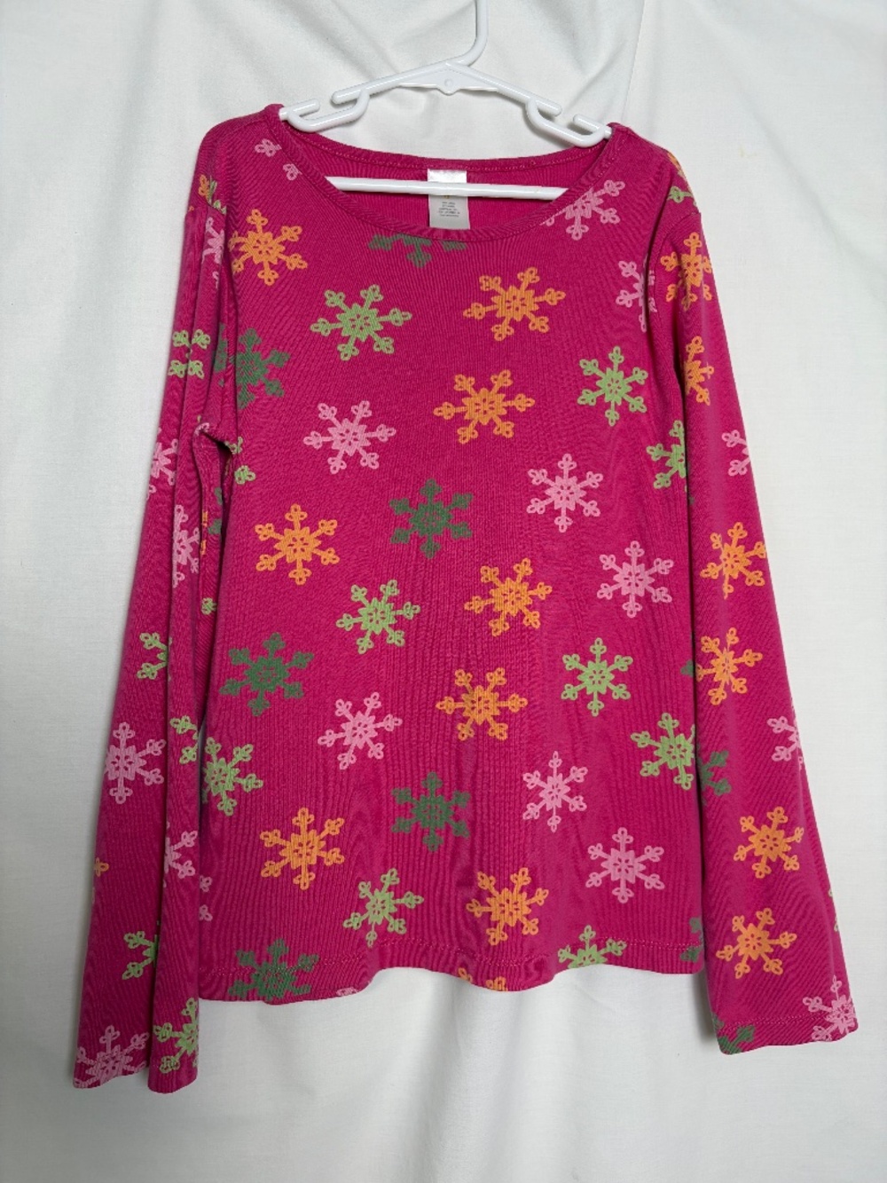 Gymboree Girls 12 Pink Long Sleeve T-Shirt w/ Pink, Orange, Green Snowflakes